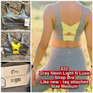 Like new with tag ZYIA Gray Neon Light N Luxe Strap Bra